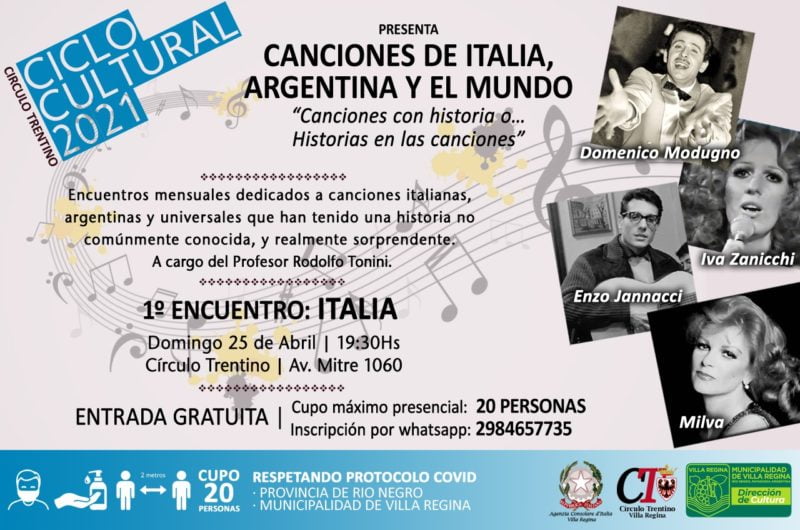 Cultura invita a participar del ciclo ‘Canciones de Italia, Argentina y el Mundo’